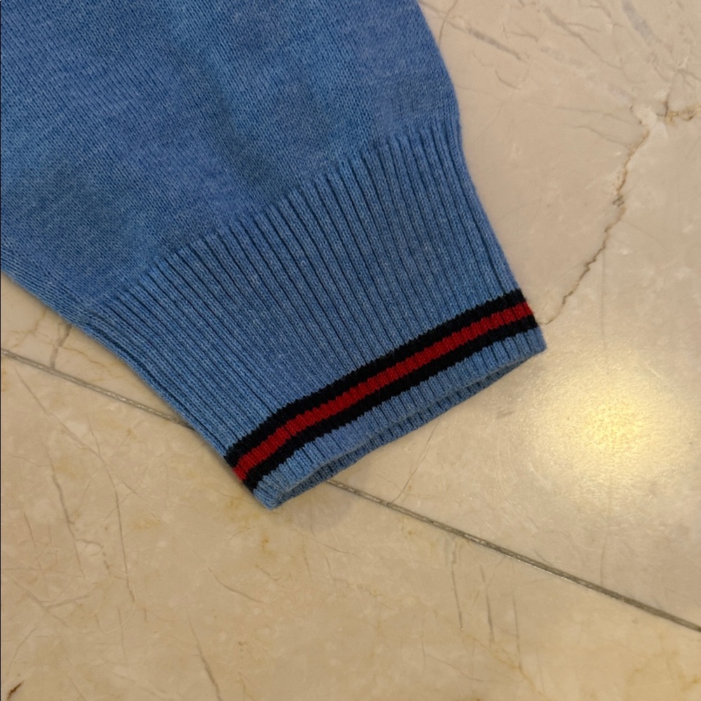 Brooks Brothers V-Neck Sweater in Blue with Red Trim - Picture 11 of 12